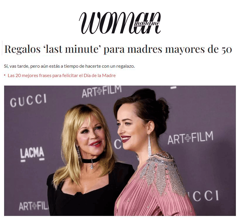 Artículo en Woman sobre regalos dia de la madre